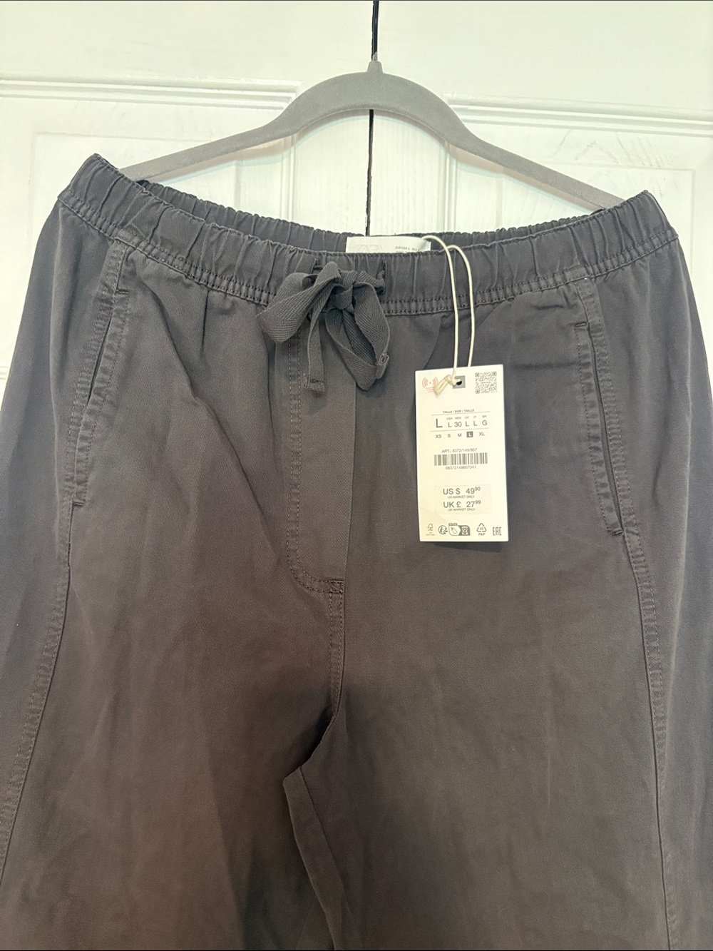 Zara Womens Elastic Waist Drawstring Pants - Gray. Size Large NWT.